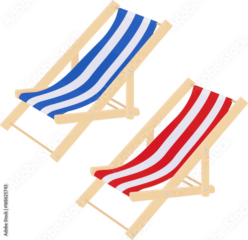 Flat striped beach sunbed lounger chair wood isolated on white. Vector illustration