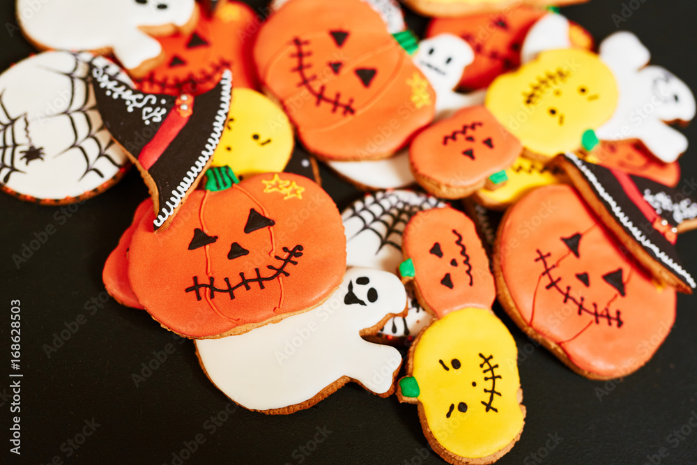 Tasty cookies baked for halloween treating