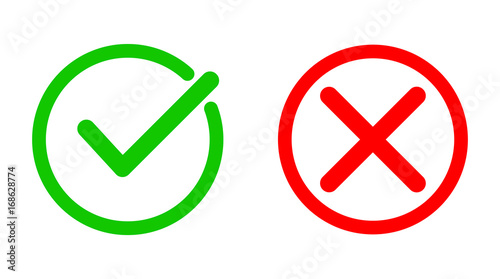 Green tick and red cross checkmarks. Vector illustration.