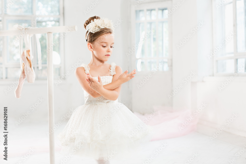 Little ballerina girl in a tutu. Adorable child dancing classical ballet in a white studio. Little ballerina girl in a tutu. Adorable child dancing classical ballet in a white studio.