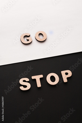 Words Go and Stop on contrast background