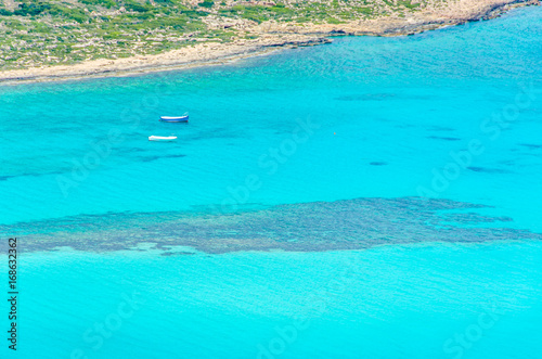 Paradise beach balos at beautiful bay and coast - View over Balos Lagoon, island on Crete, Greece