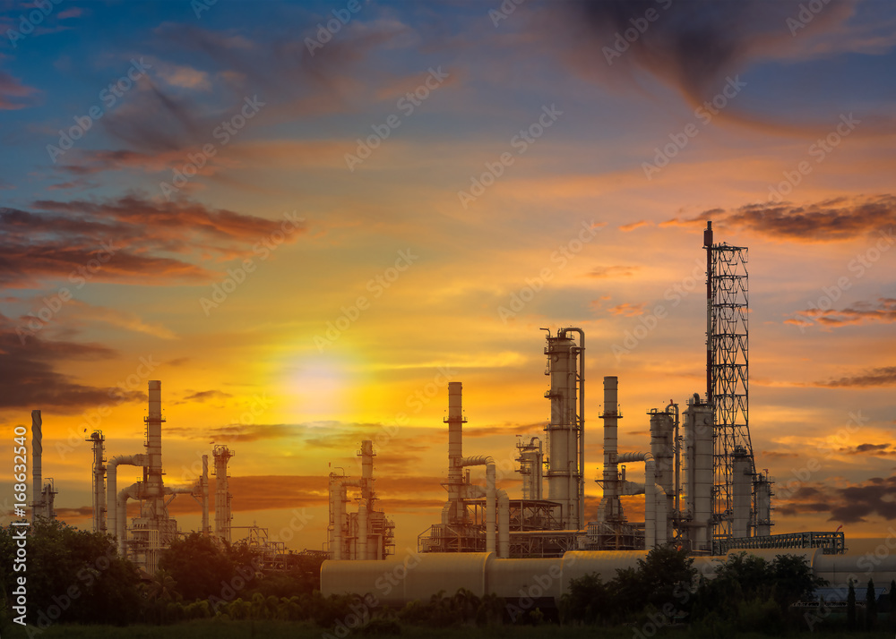 Oil refinery and Oil industry at sunset