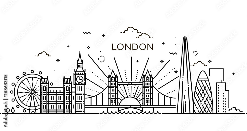 Fototapeta premium Liniowy sztandar miasta Londynu.
