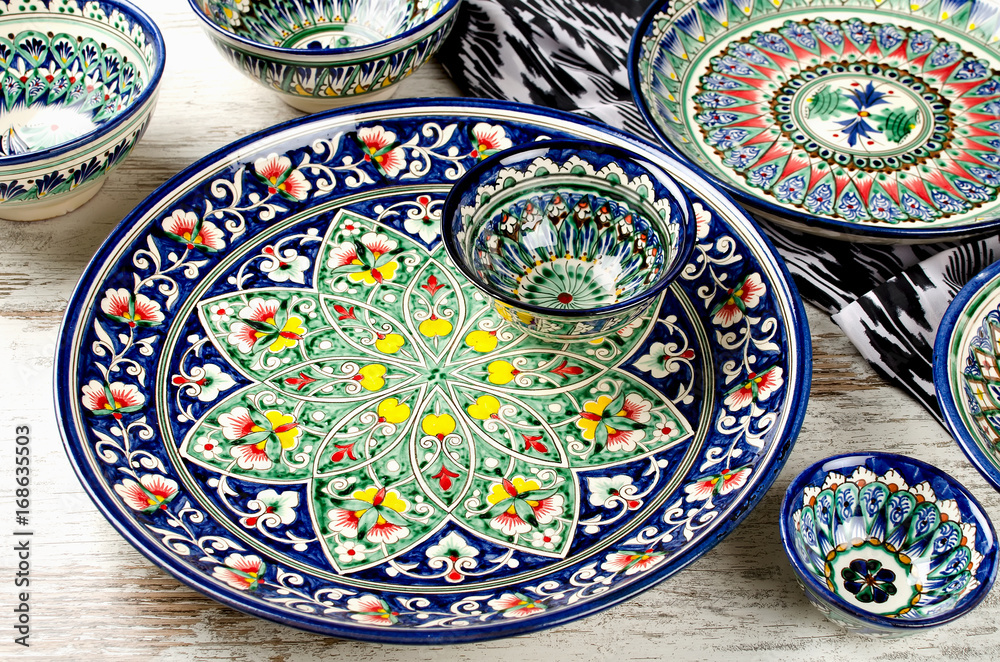 Ethnic Uzbek ceramic tableware. Ethnic Uzbek ceramic tableware.