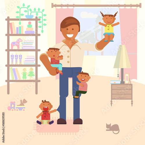 Illustration with dad and children