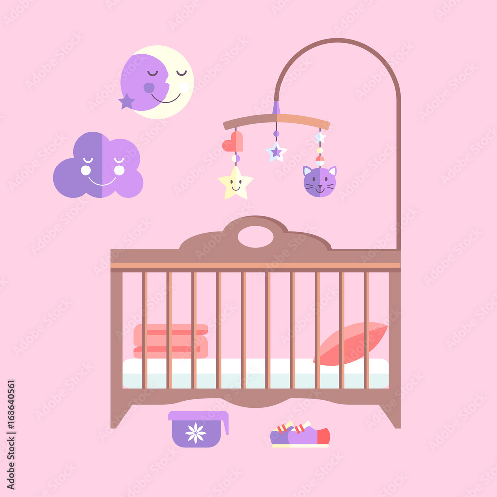 flat baby bed. Infant bedroom with mobile Stock Vector Adobe Stock