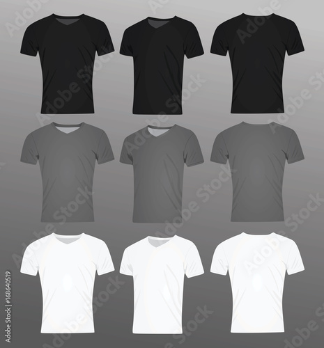 Men v neck t shirt. black  grey and white. template. vector illustration