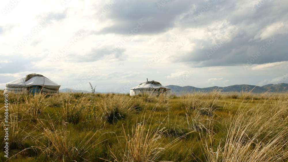 Yurts of nomads in the Siberian steppe.