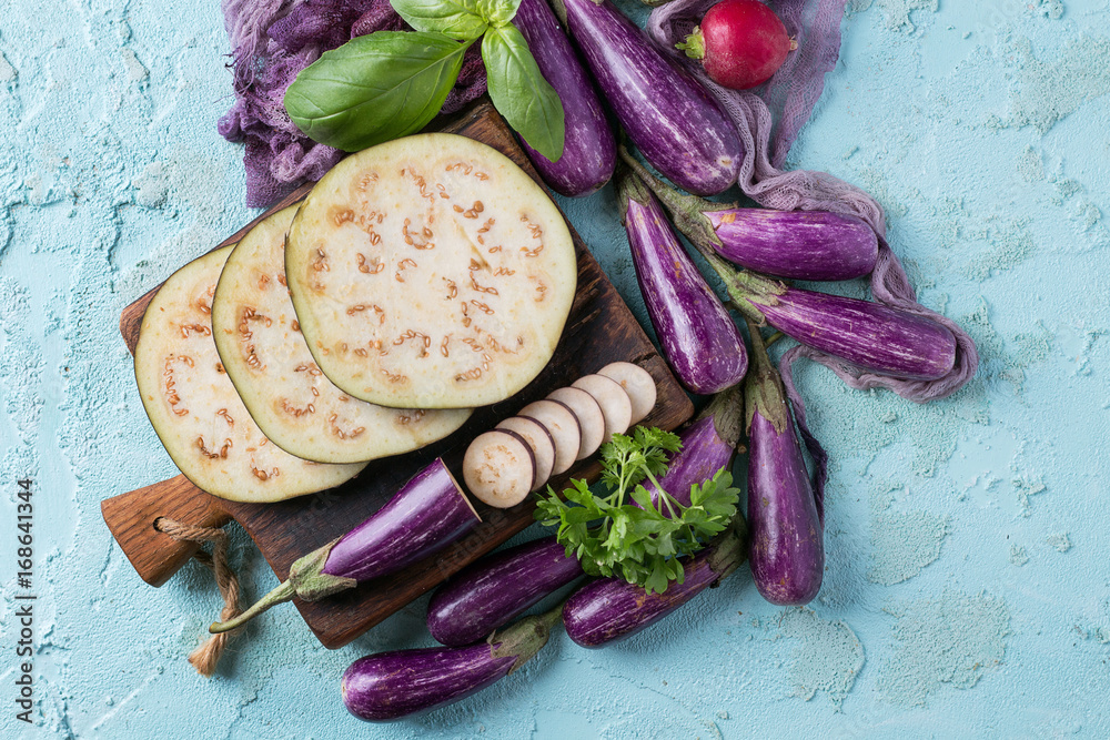 Mini eggplant with purple vegetables