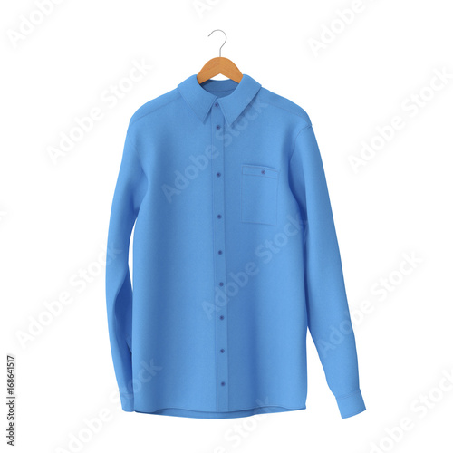 Blue Shirt On Hanger on white. 3D illustration © 2dmolier