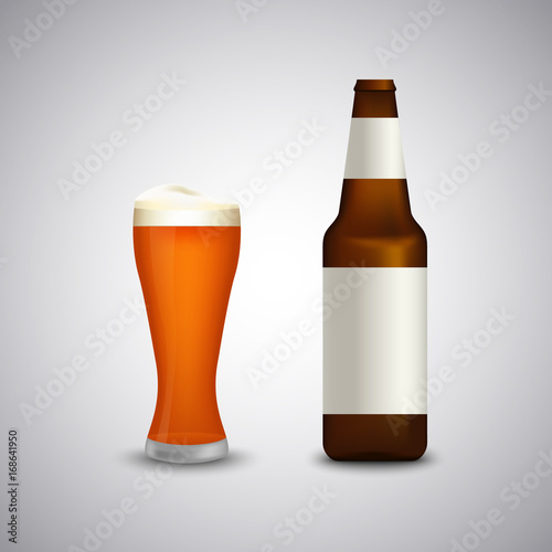 Full glass of beer with bottle template photo