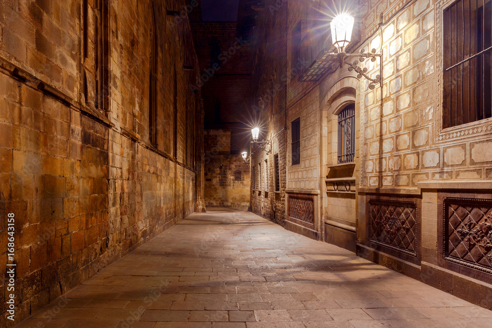 Barcelona. Gothic quarter at night.