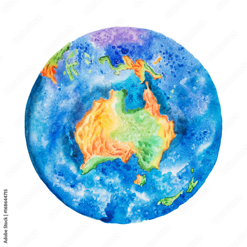 Globe. Watercolor illustration of planet Earth with Australia in the center Globe. Watercolor illustration of planet Earth with Australia in the center