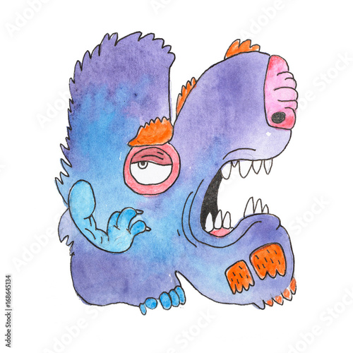 Funny watercolor cartoon English alphabet with monsters photo