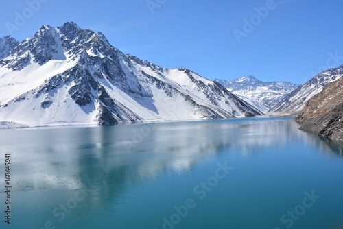 Landscape of mountain snow and lagoon in Santiago, Chile © Alex
