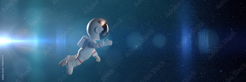 Fototapeta premium ładny biały astronauta kreskówka latający w przestrzeni zerowej grawitacji