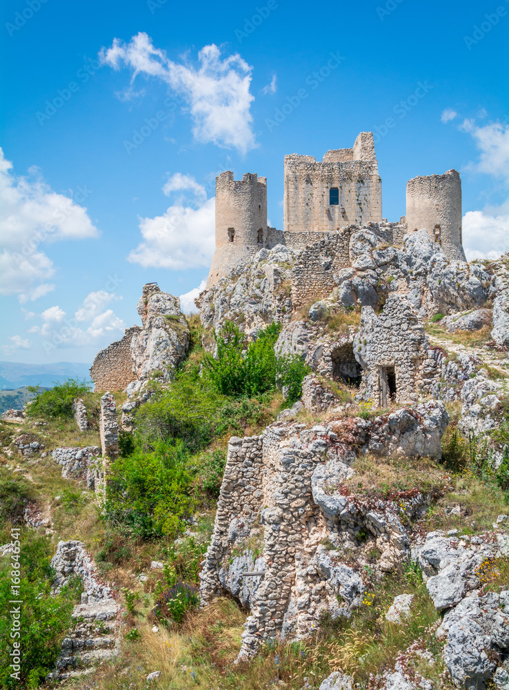 Rocca Calascio, mountaintop fortress or rocca in the Province of L'Aquila in Abruzzo, Italy