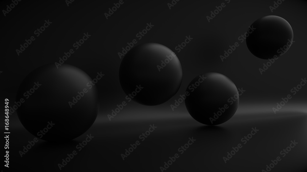 Abstract black big balls in a dark room background Stock Photo | Adobe