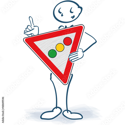 Strichmännchen mit einem Ampelschild vor dem Körper