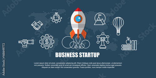 Modern flat design Business startup Web Header or Banner in Concept of Online Business Project Starting.