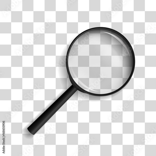 Realistic vector illustration of a magnifying glass at an angle of 45 degrees to the right