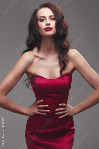 girl in a red dress.