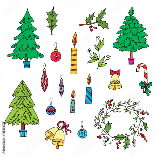 Christmas decoration set with graphic elements.