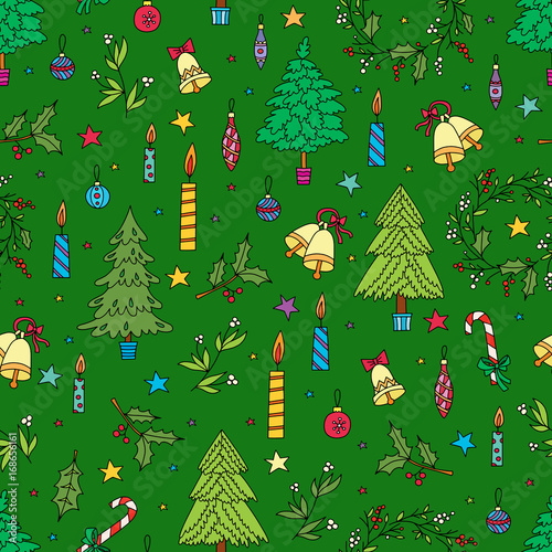 Christmas decoration seamless pattern. Background with graphic elements.