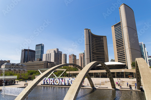 Nathan Phillips Square on Sunny Day in Toronto, Ontario, Canada