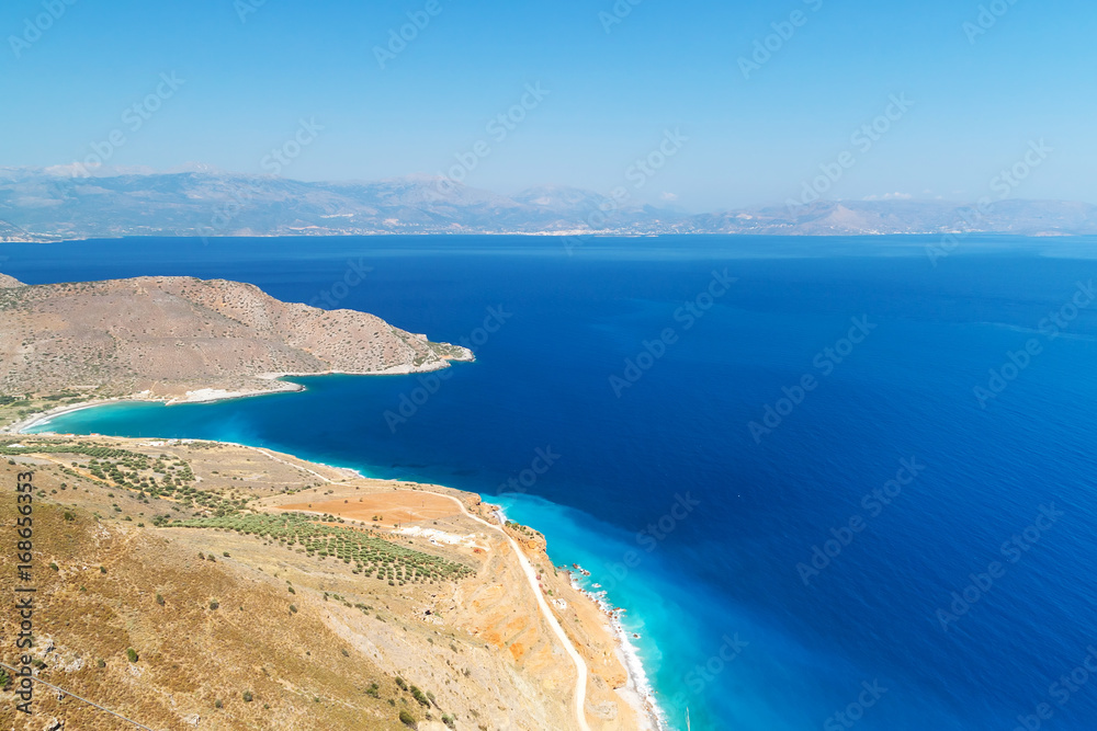 Bay view with blue lagoon on Crete, Greece