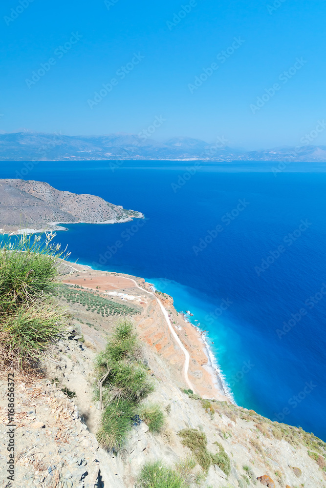 Bay view with blue lagoon on Crete, Greece