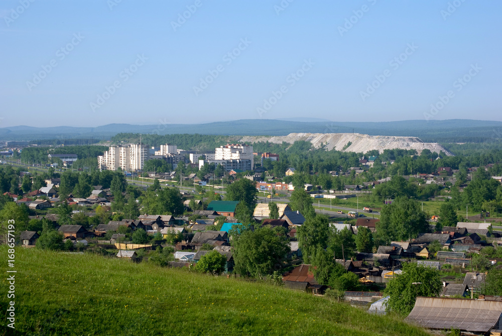 The view of the city, the Ural mountains, Chernoistochinskoe highway, Gorbunovskiy opencast mine, Nizhny Tagil, Sverdlovsk region, Russian Federation