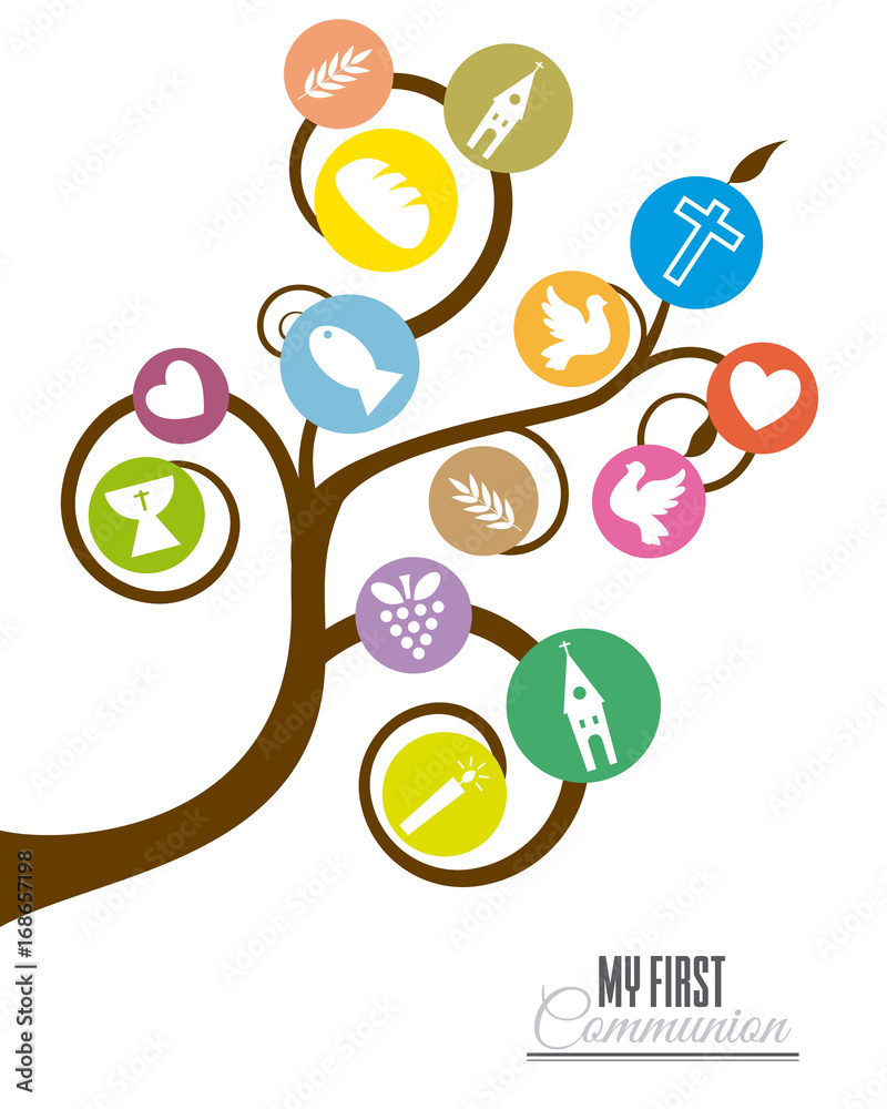 Communion And Tree Roots Communion invitation. Tree religious icons Stock Vector | Adobe Stock