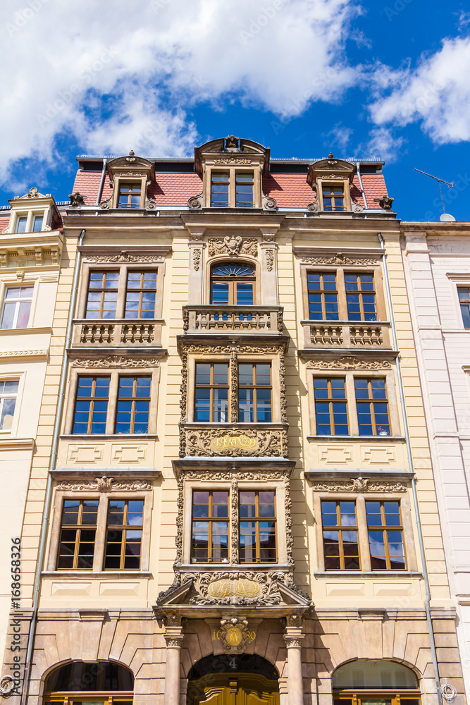 Fototapeta premium Decorative facade of a building in Baroque architecture style in the old town of Zittau, Germany