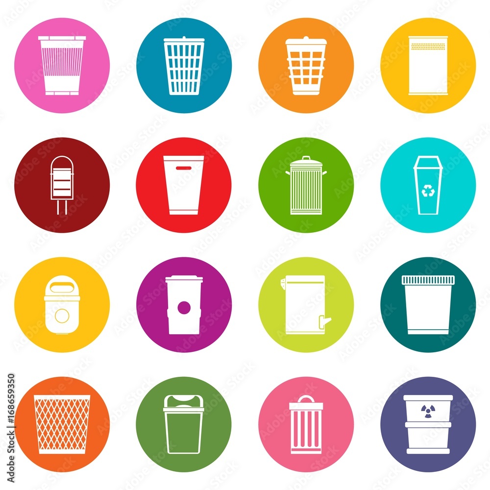 Trash can icons many colors set