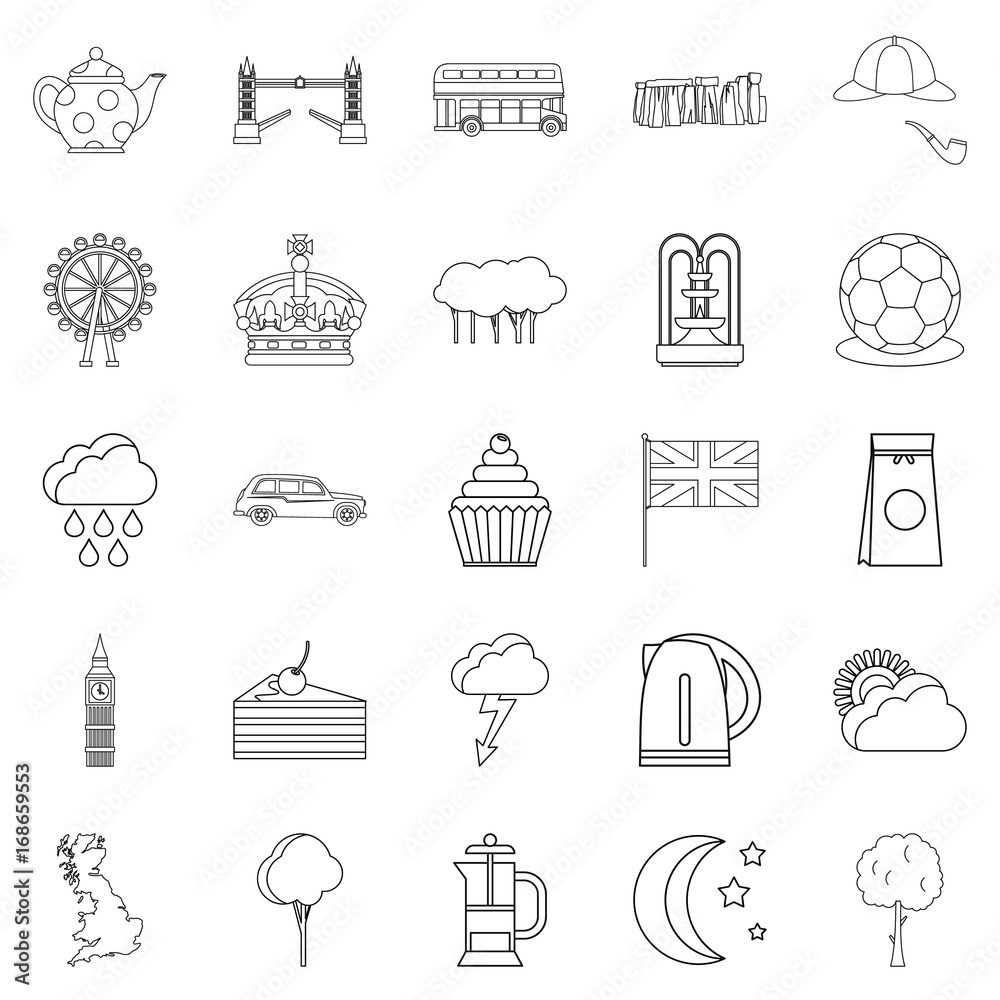 Detached house icons set, outline style Detached house icons set, outline style