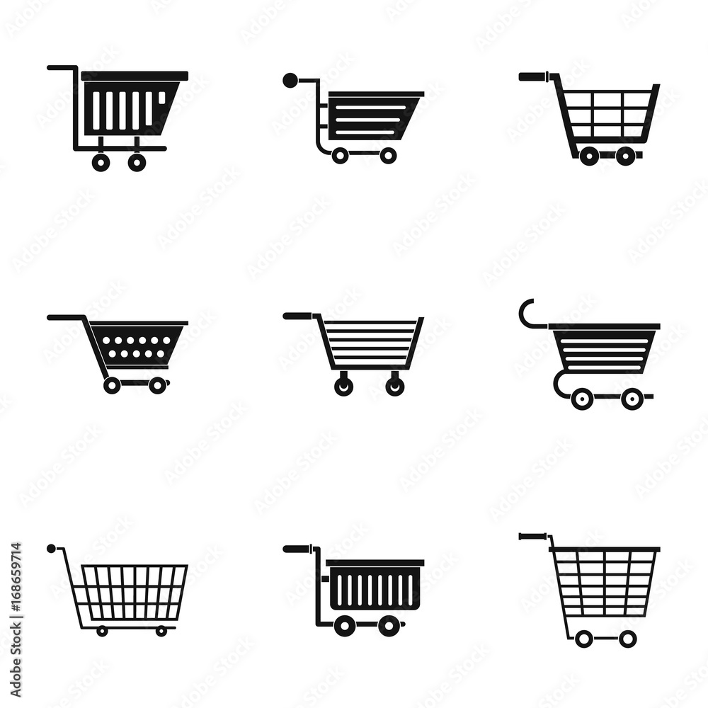 Supermarket cart icon set, simple style