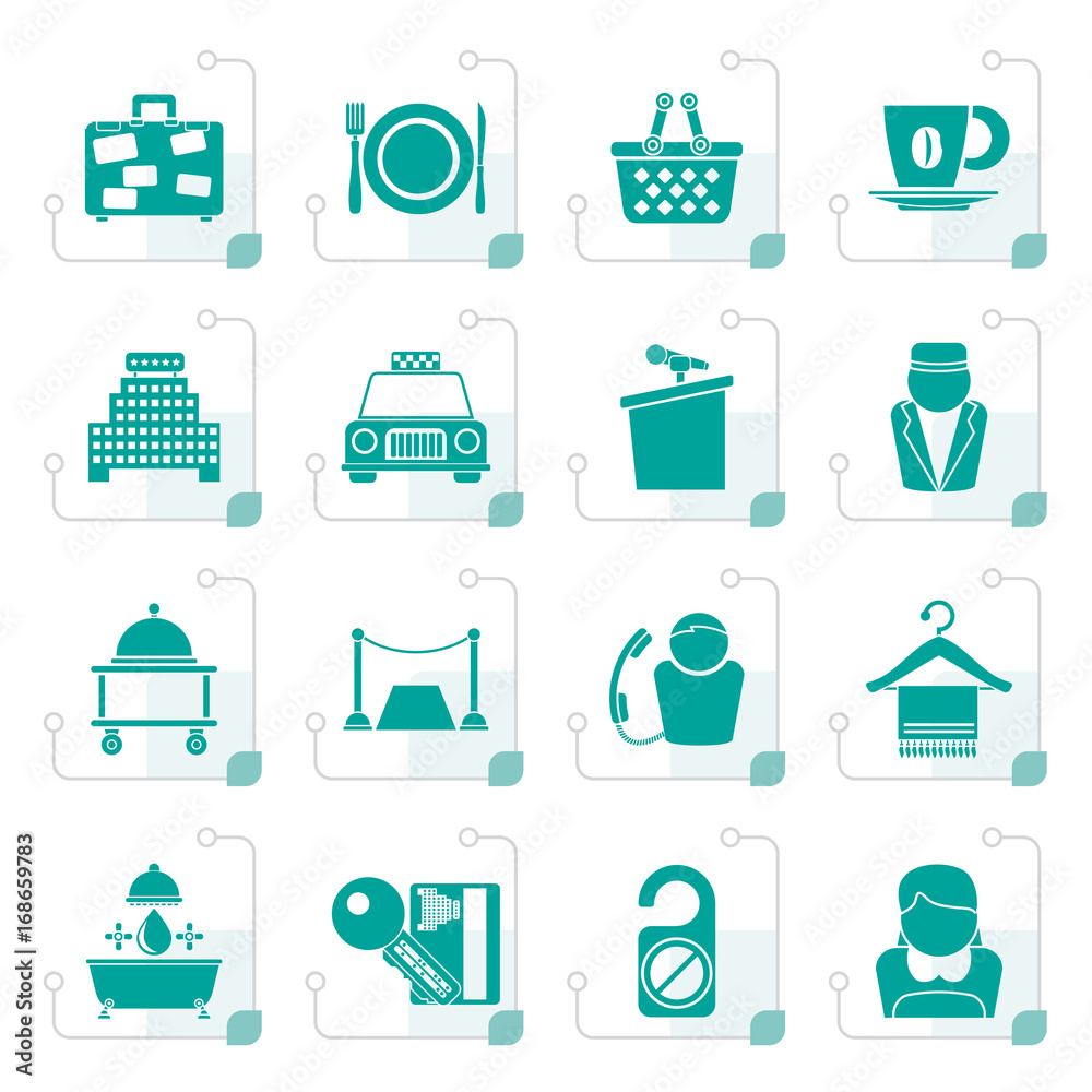 Stylized Hotel and motel services icons - vector icon set