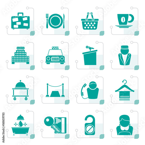 Stylized Hotel and motel services icons - vector icon set