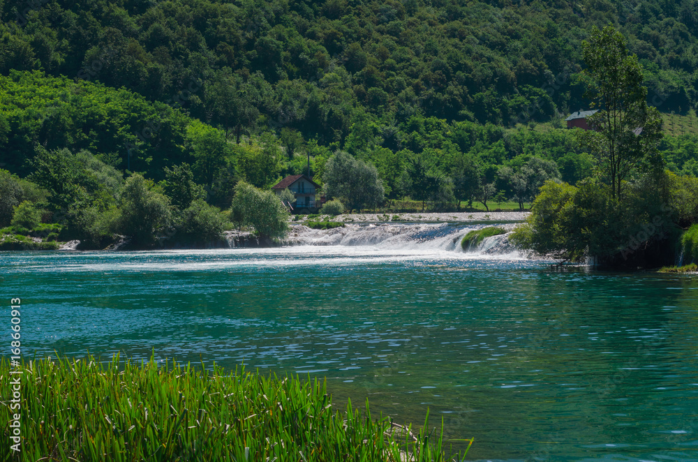 Una wild river in Grmusha canyon. Lohovo near Bihac. Una wild River. Bosna and Hercegovina.