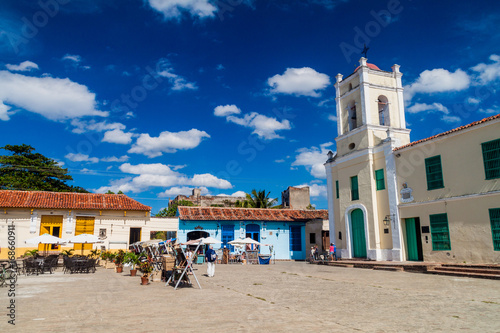 CAMAGUEY, CUBA - JAN 25, 2016: Colorful houses at San Juan de Dios square in Camaguey