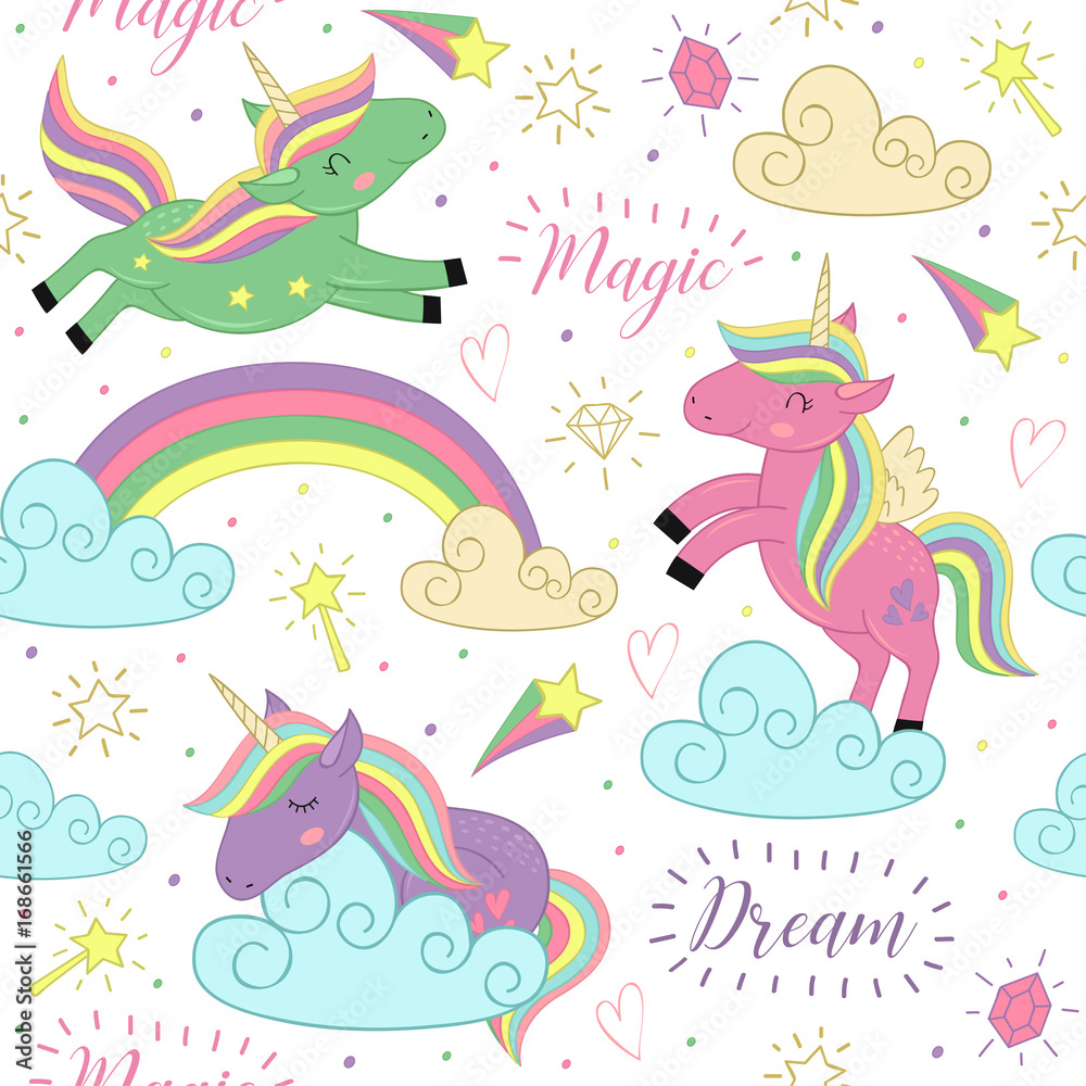 Obraz premium seamless pattern with magic unicorn - vector illustration, eps