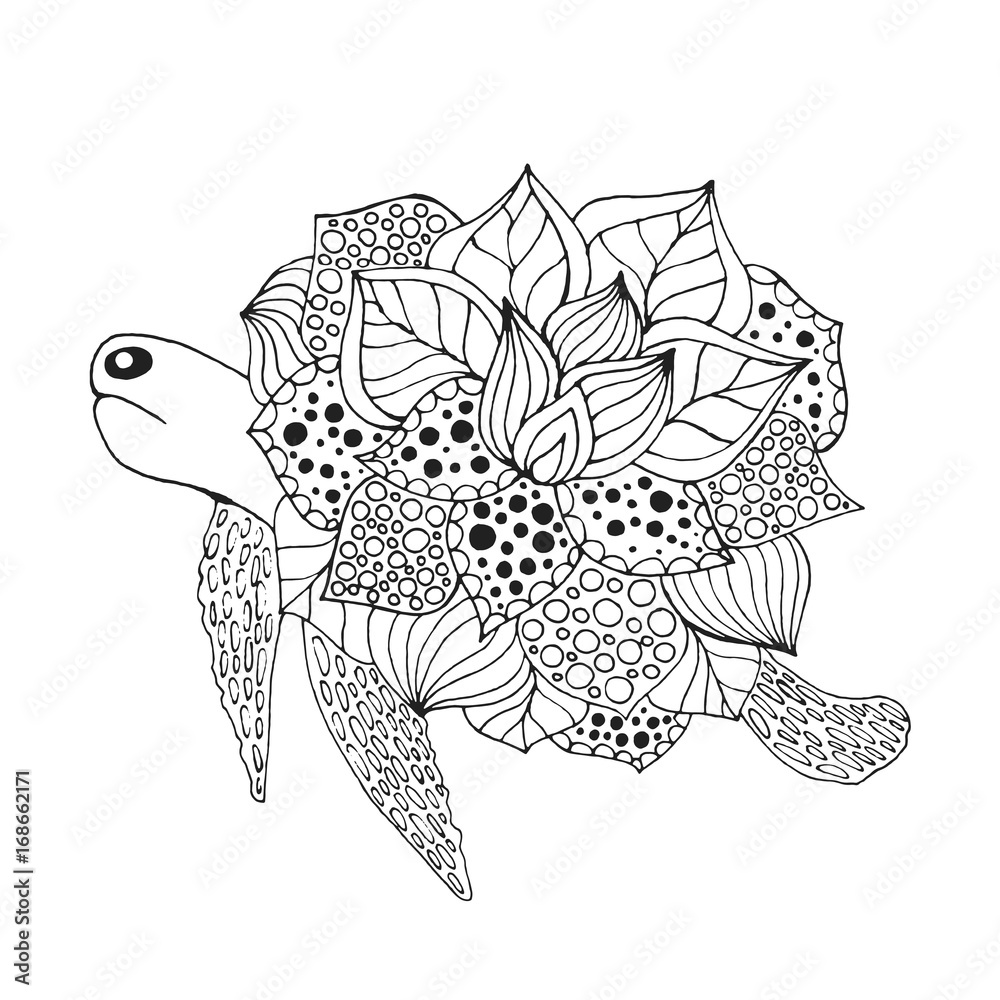 Naklejka premium Zentangle stylized fantasy turtle.