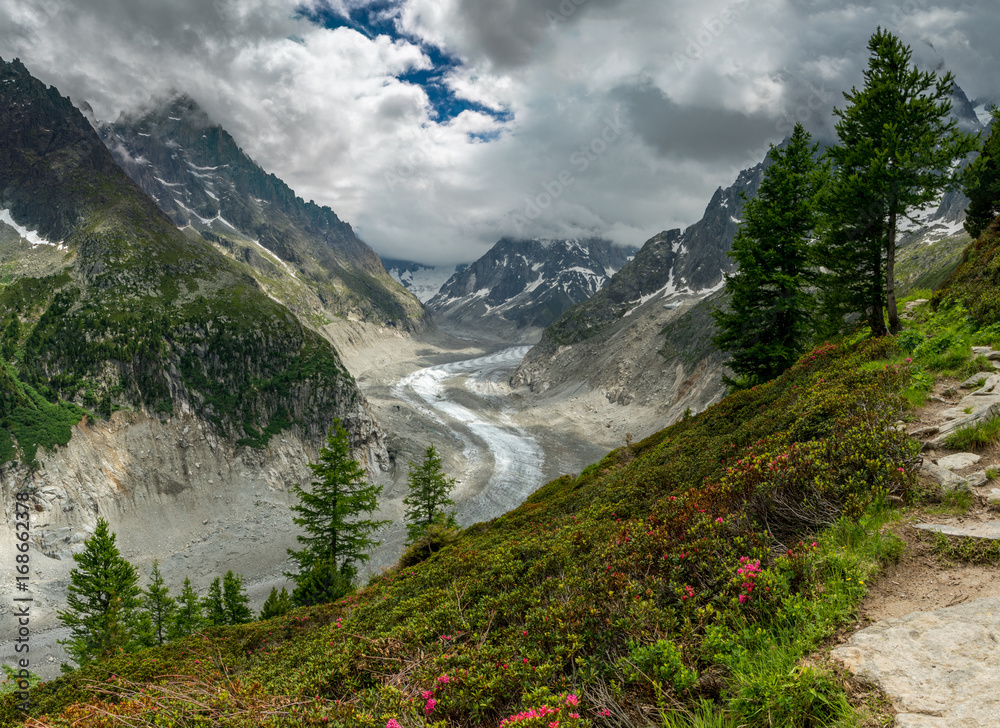 Aussicht auf den Mer de Glace Gletscher bei Montenvers, Chamonix Aussicht auf den Mer de Glace Gletscher bei Montenvers, Chamonix