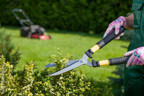 Young woman working in the garden.