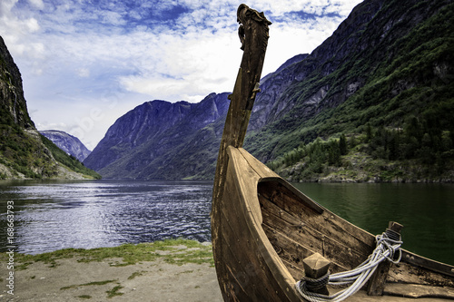 Viking ship in Gudvangen in Aurland Norway