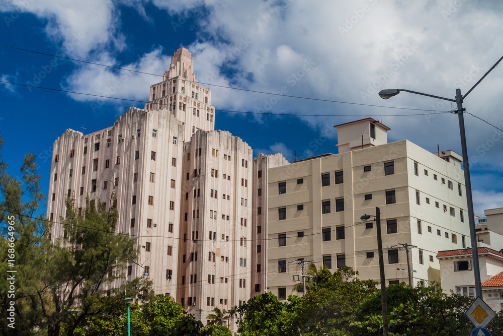 HAVANA, CUBA - FEB 21, 2016:  Jose Serrano building in Vedado neighborhood of Havana.