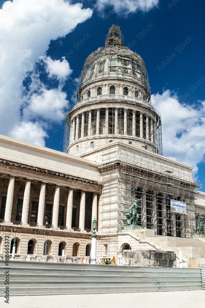 HAVANA, CUBA - FEB 22, 2016: National Capitol under reconstruction.