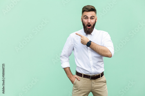 Fotomurale Wow! Handsome young adult man with beard in shoked